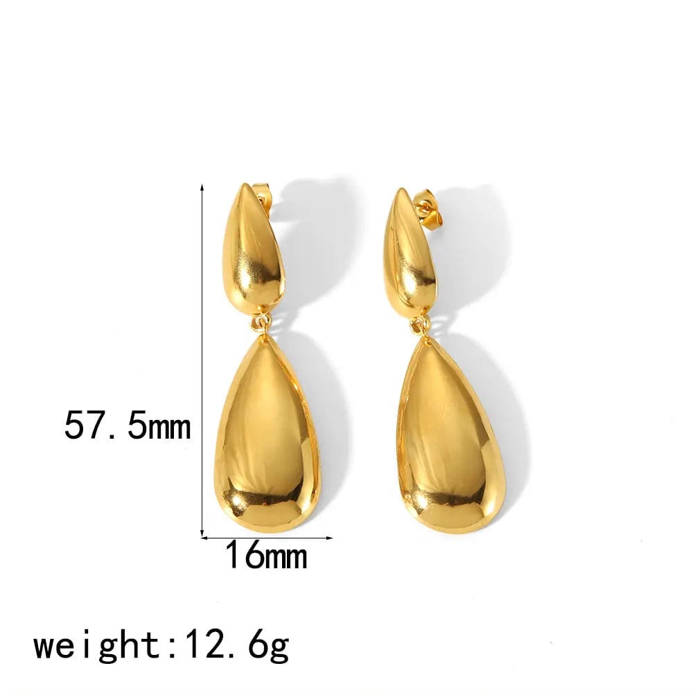 1 pair of creative and fashionable  gold-plated stainless steel glossy double teardrop-shaped pendant earrings for women for daily wear Picture2