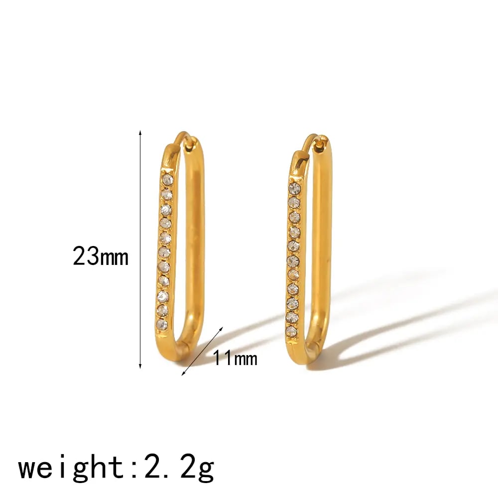 1 pair simple series classic geometric stainless steel  gold plated rhinestone women hoop earrings