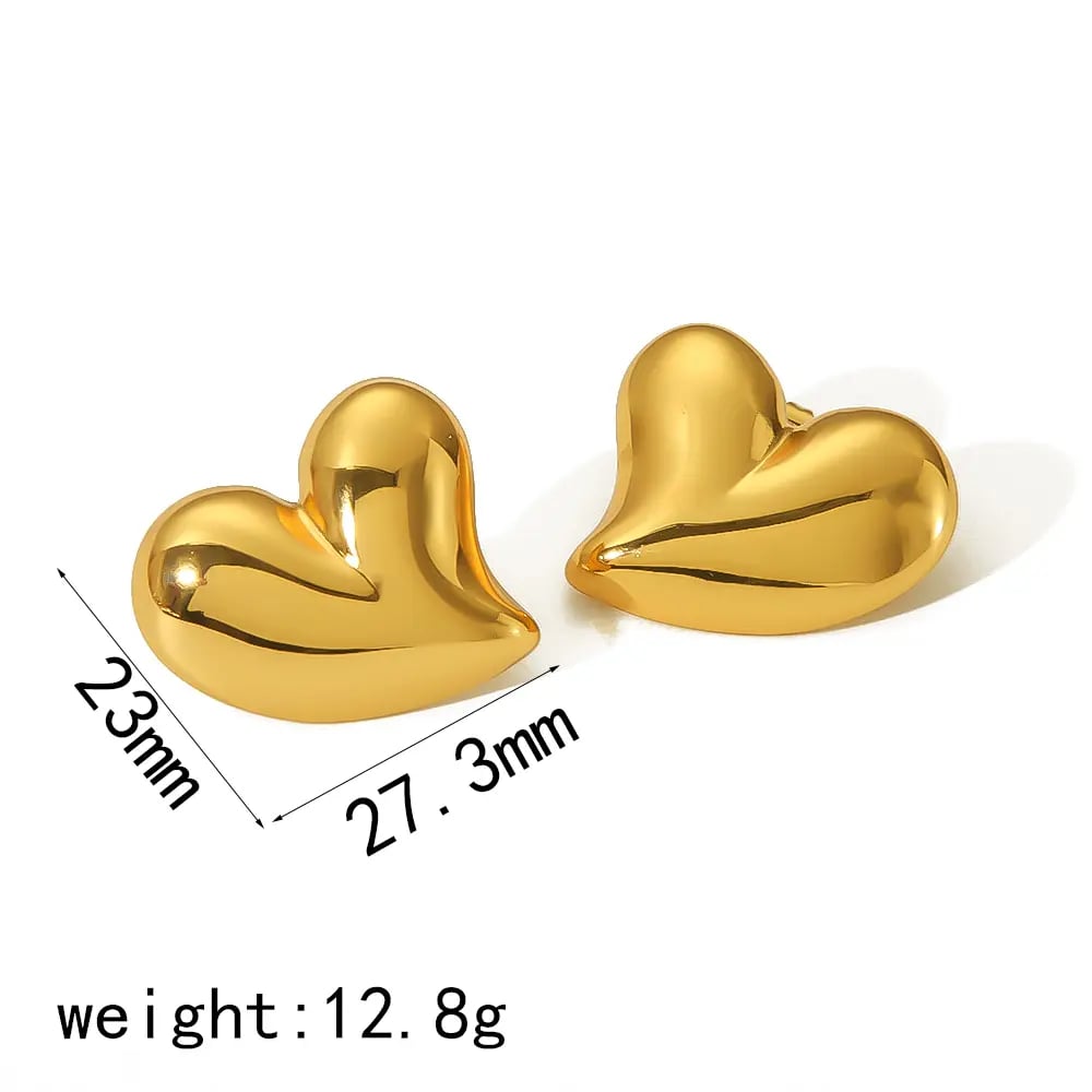 1 pair of classic fashion  gold-plated stainless steel asymmetrical shiny heart earrings for women for daily wear Picture2