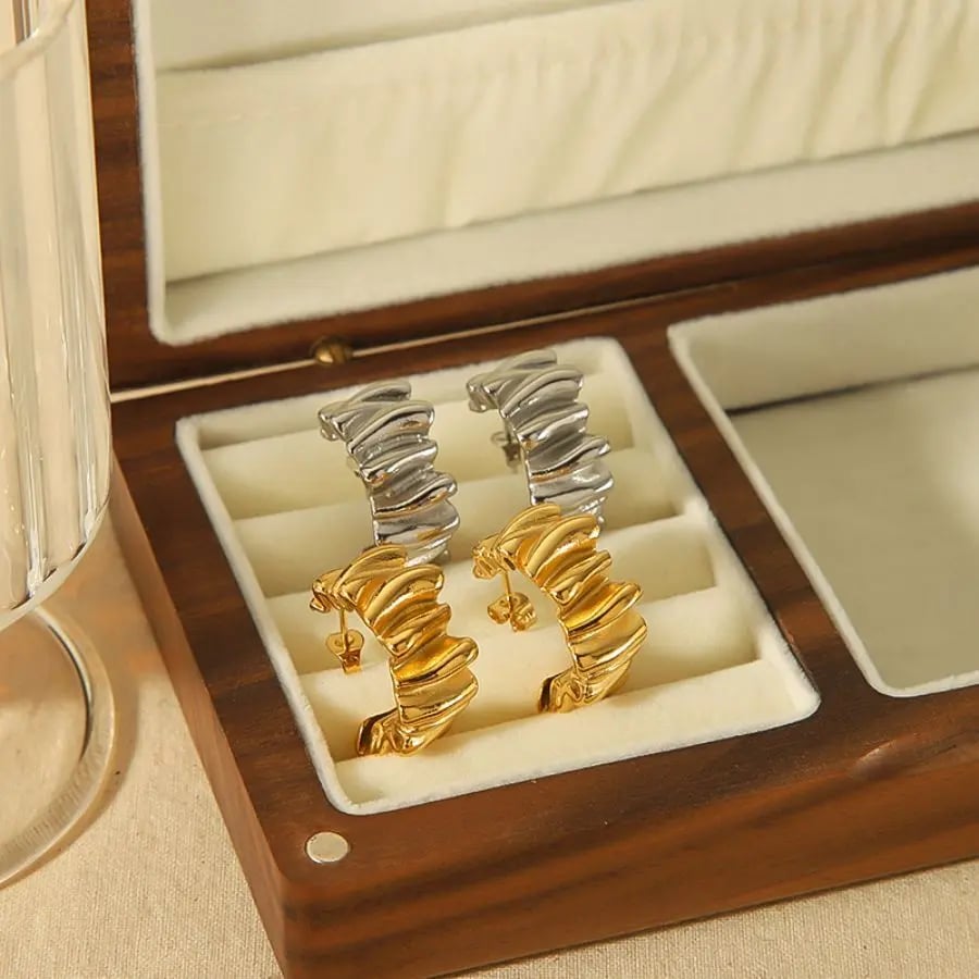 1 pair simple series daily solid color stainless steel  gold plated women stud earrings