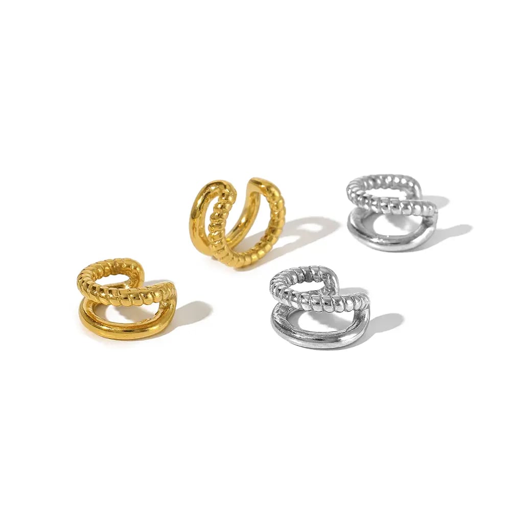 1 pair of stylish  gold-plated stainless steel geometric twist linear ear clips for ladies daily wear