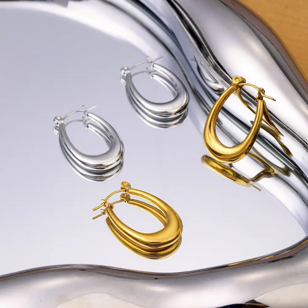 1 pair simple series simple geometric stainless steel  gold plated women hoop earrings