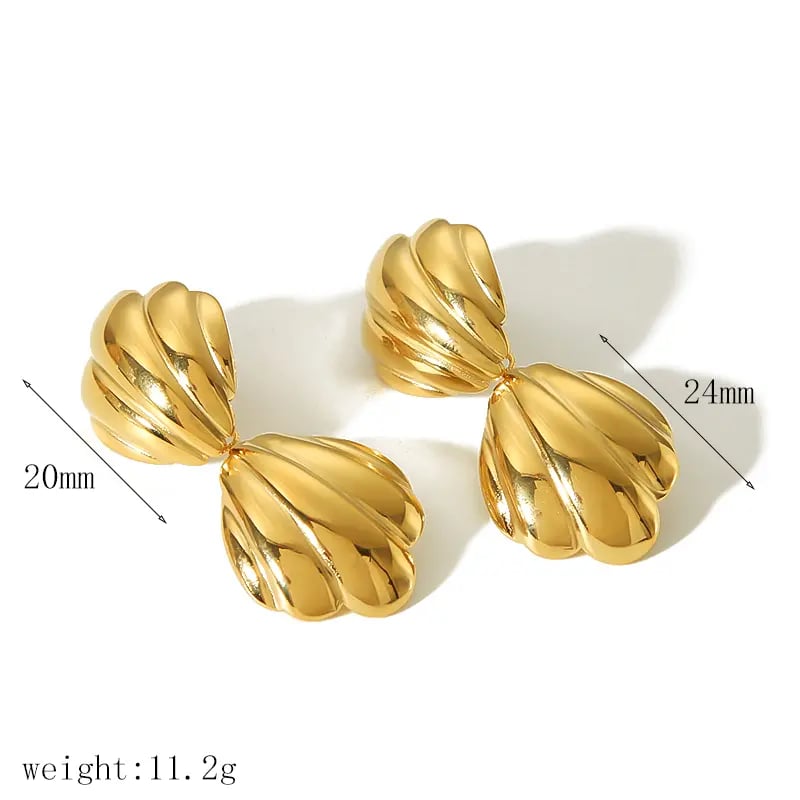 1 pair of creative classic  gold-plated stainless steel geometric shell texture pearl pendant earrings for women's jewelry for daily wear Picture2