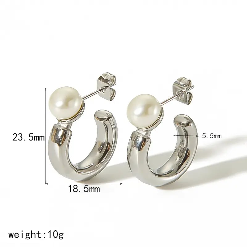 1 pair simple series sweet geometric stainless steel  gold plated artificial pearl women stud earrings Picture2
