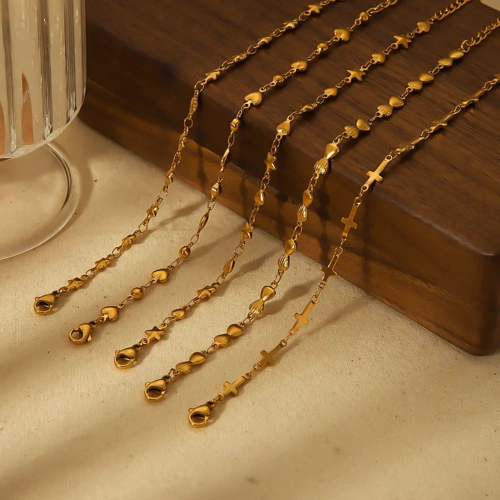 1 pair of stylish simple  gold-plated stainless steel cross love star chain bracelet women's jewelry daily wear 