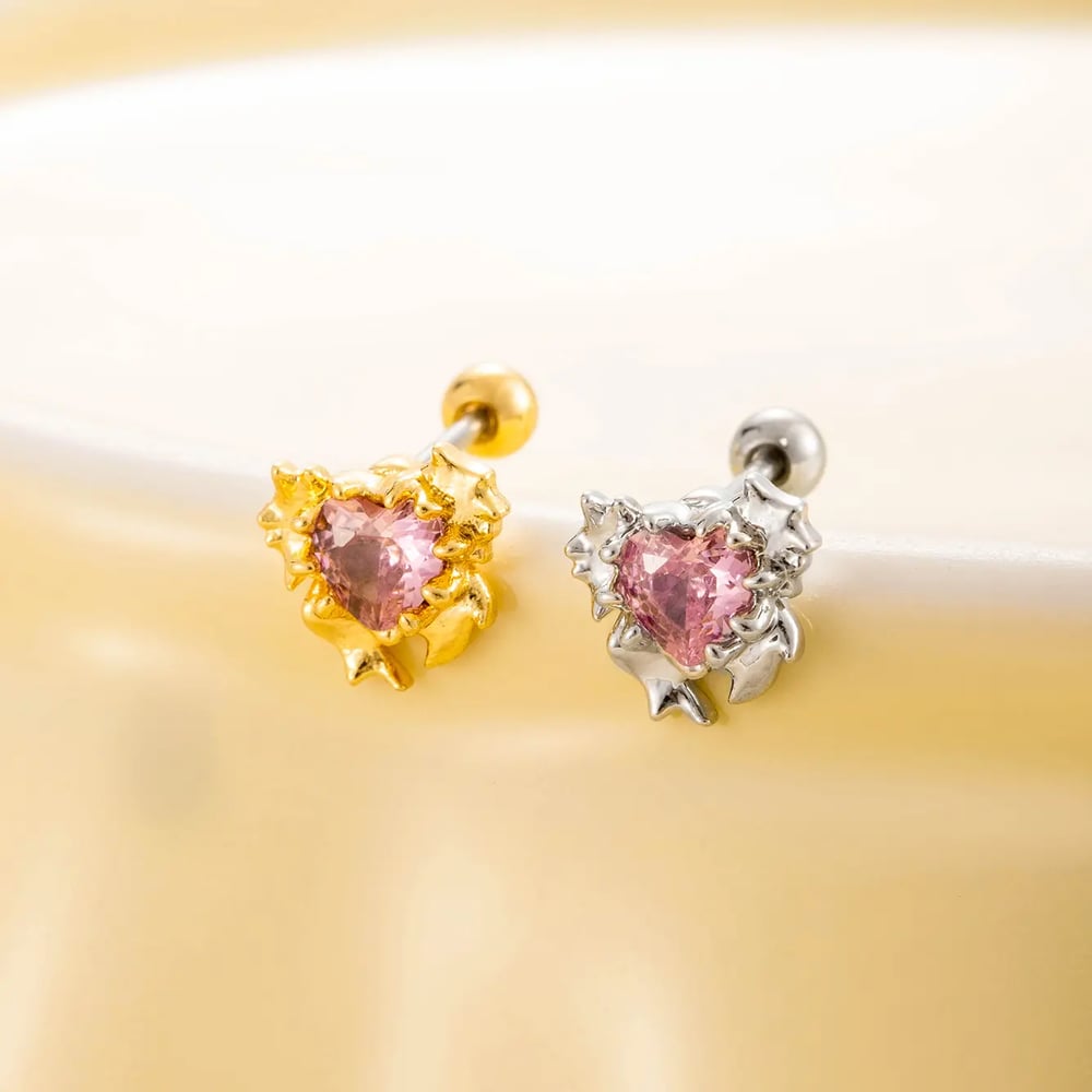 1 Piece Simple Series Simple Heart Titanium Steel No Plating Material Zircon Women Stud Earrings