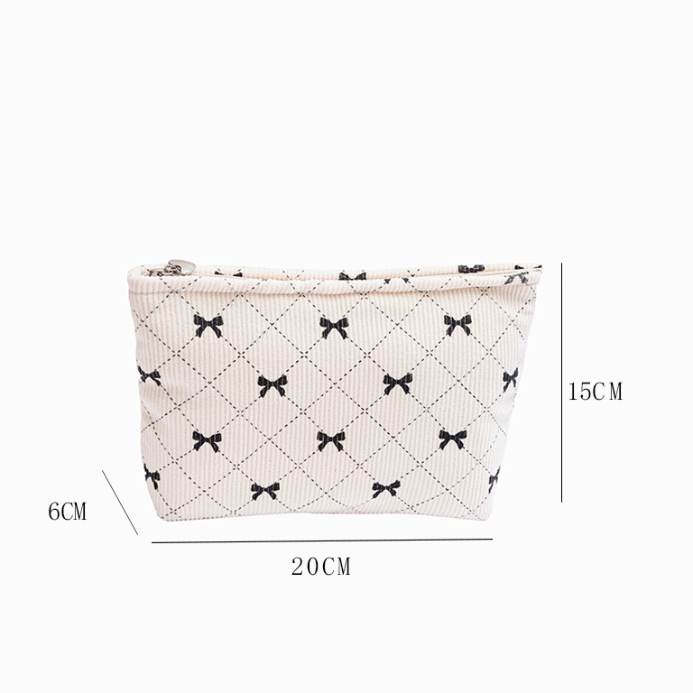 1 Piece Luxurious Series Sweet Bow Knot Corduroy Lightweight Women's Cosmetic Bags h5Picture2