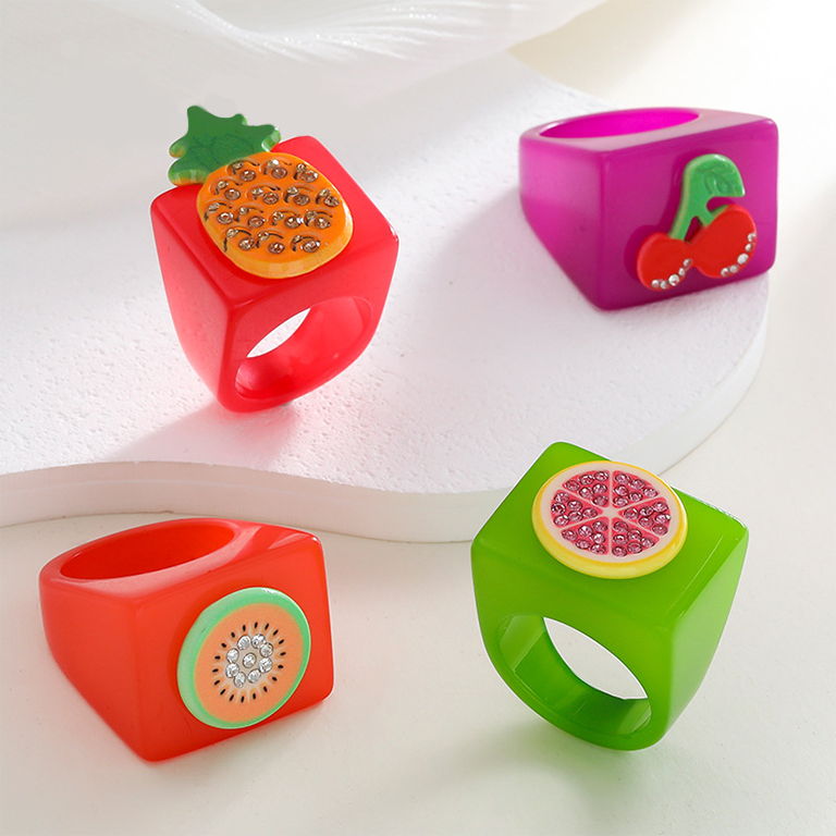 1 Piece Designable Series Vacation Polychrome Three-dimensional Fruits Resin Women's Single Rings h5Picture2