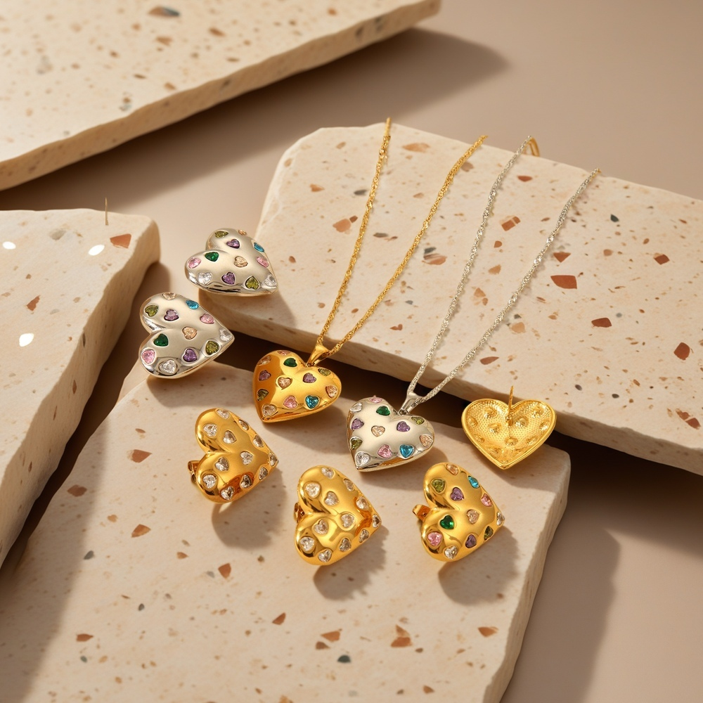 1 Piece Romantic Sweet Heart Stainless Steel Zircon Women's Jewelry Sets Picture4