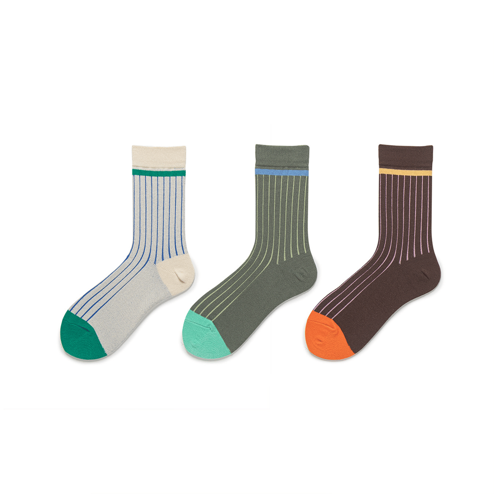 1 Pair Assorted Colors Stripe Cotton Women's Mid-Calf Socks Picture2