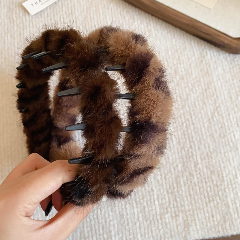 1 Piece Vintage Plush Leopard Pattern Headband Picture2
