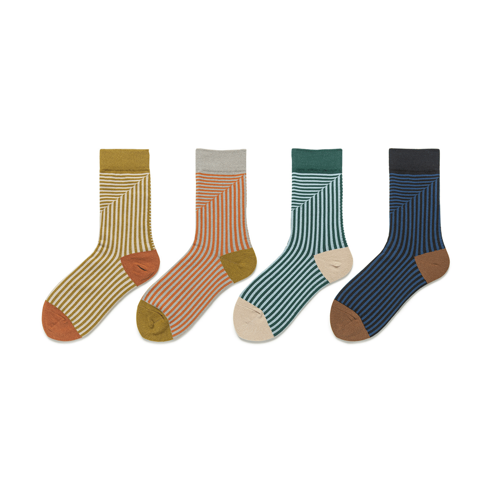 1 paire de chaussettes mi-mollet rétro en coton à rayures pour femme h5Image2