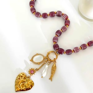 1 Piece Retro Heart Stainless Steel Gold Color Beaded Necklace h5 Picture4
