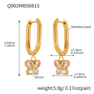 1 Pair Sweet Butterfly Stainless Steel Gold Color Women's Drop Earrings h5