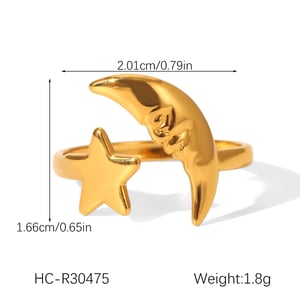 1 Piece Simple Series Daily Moon Stainless Steel Gold Color Statement Rings h5 Picture2
