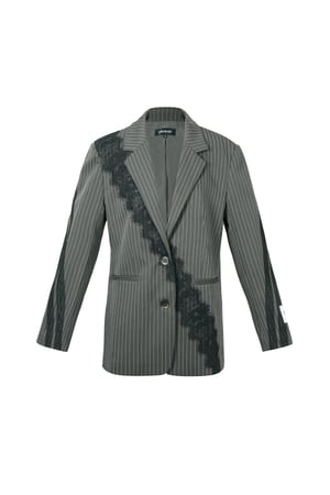 Tissu Polyester Fibre Ensemble de Costume Femme Élégant Rayures Panneau Dentelle h5 Image12