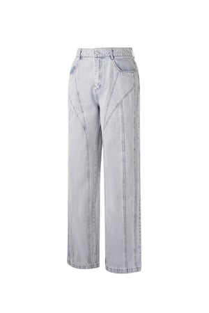 Pantalon en Coton Mélangé Décontracté Droit Bleu Indigo Clair h5 Image7