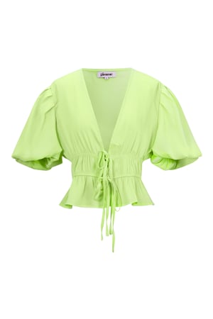 Polyester Femme Haut Manches Courtes Manches Ballon Ceinture à Lacets h5