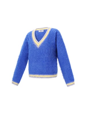 Knitted Polyester Fiber Women's V-Neck Sweater Casual Color Clash h5 Picture2