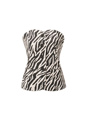 Cotone Top Senza Maniche Donna Stampa Zebra Chiusura con Pulsanti h5 