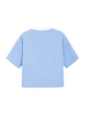 Gebreide Katoen Vrouwen V-hals T-shirt Sportief Kleurcontrast h5 Afbeelding3