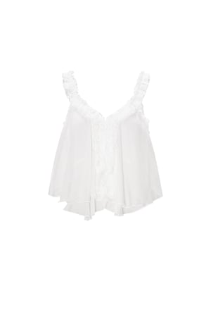 Woven White Sleeveless Top Casual Solid Color Ruffle Edge h5 