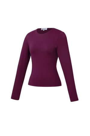 Camiseta de Manga Larga para Mujer de Nylon Tejido Básica Color Sólido h5 Imagen2