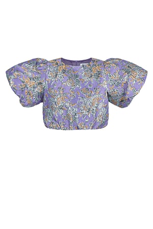 Polyester Women's Short Sleeve Top Puff Sleeve Floral Print h5 