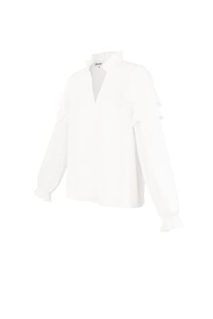 Blouse Manches Longues Femme Polyester Volants Col V h5 Image8