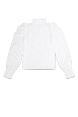 Polyester Femme Haut Manches Longues Puff Sleeve Col Montant h5