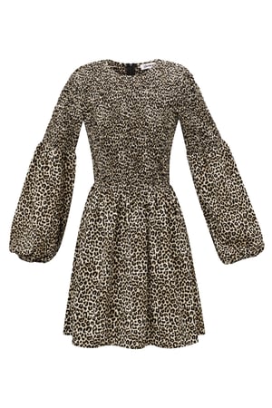 Polyester Women's Mini Dress Leopard Print Puff Sleeve h5