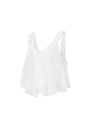 Woven White Sleeveless Top Casual Solid Color Ruffle Edge h5 Picture2