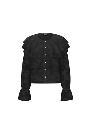 Woven Polyester Fiber Women's Blouse Elegant Floral Print Lace Panel h5