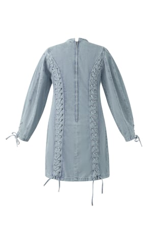 Cotton Woven Denim Dress Elegant Tie-up Solid Color h5 Image3