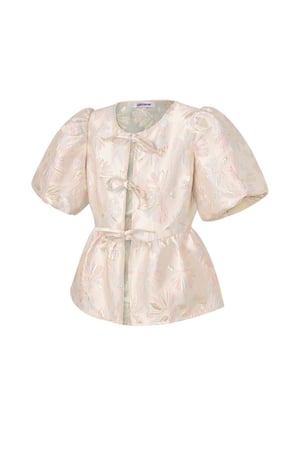 Woven Polyester Fiber Women's Short Sleeve Top Elegant Floral Print h5 Picture2