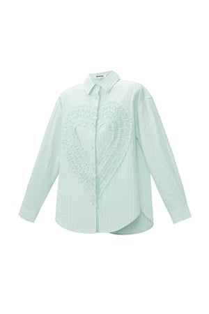 Cotton Woven Women's Blouse Casual Stripes Heart Ruffle Detail h5 Picture2