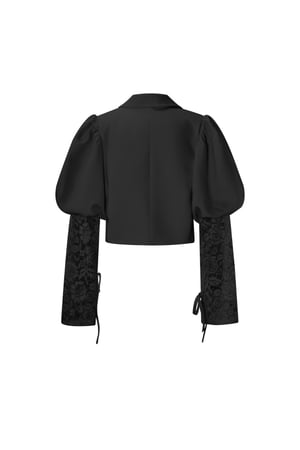 Mélange de Coton Blazer Femme Manche Ballon Insert Dentelle h5 Image3