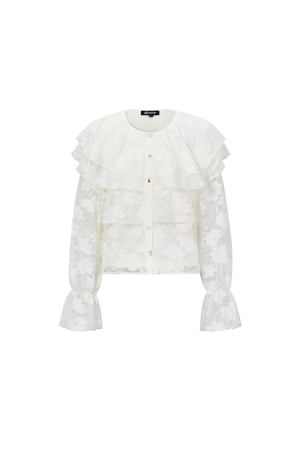 Woven Polyester Fiber Women's Blouse Elegant Floral Print Lace Panel h5 Picture10