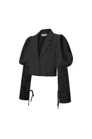 Mélange de Coton Blazer Femme Manche Ballon Insert Dentelle h5 Image2