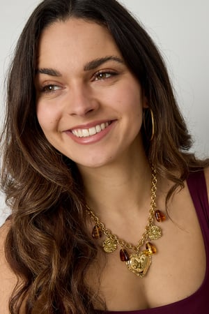 Link chain with dangling beaded coins and statement heart h5 Picture2