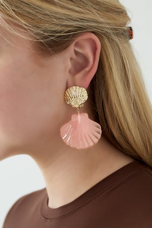 Boucles d'oreilles coquillage rose - Couleur rose et or h5 Image2