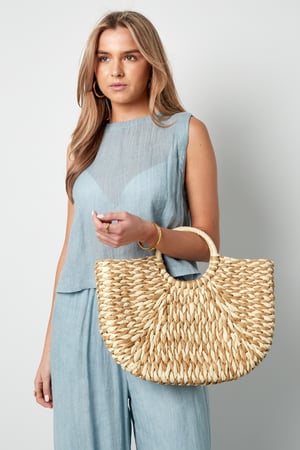 Braided beach bag with round handle - black & white h5 Picture2