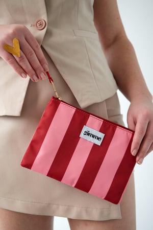 Flat toiletry bag thick stripe - Pink red h5 Picture2