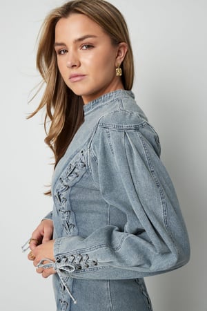 Cotton Woven Denim Dress Elegant Tie-up Solid Color h5 Image6