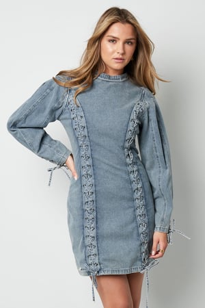 Cotton Woven Denim Dress Elegant Tie-up Solid Color h5 Image4