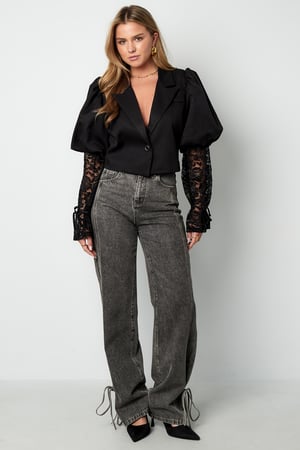 Mélange de Coton Blazer Femme Manche Ballon Insert Dentelle h5 Image10