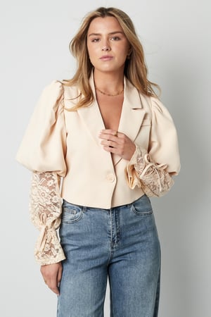 Mélange de Coton Blazer Femme Manche Ballon Insert Dentelle h5 Image11