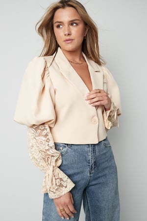 Mélange de Coton Blazer Femme Manche Ballon Insert Dentelle h5 Image9