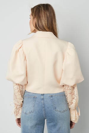 Mélange de Coton Blazer Femme Manche Ballon Insert Dentelle h5 Image14