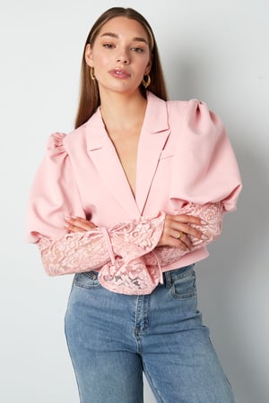 Mélange de Coton Blazer Femme Manche Ballon Insert Dentelle h5 Image5